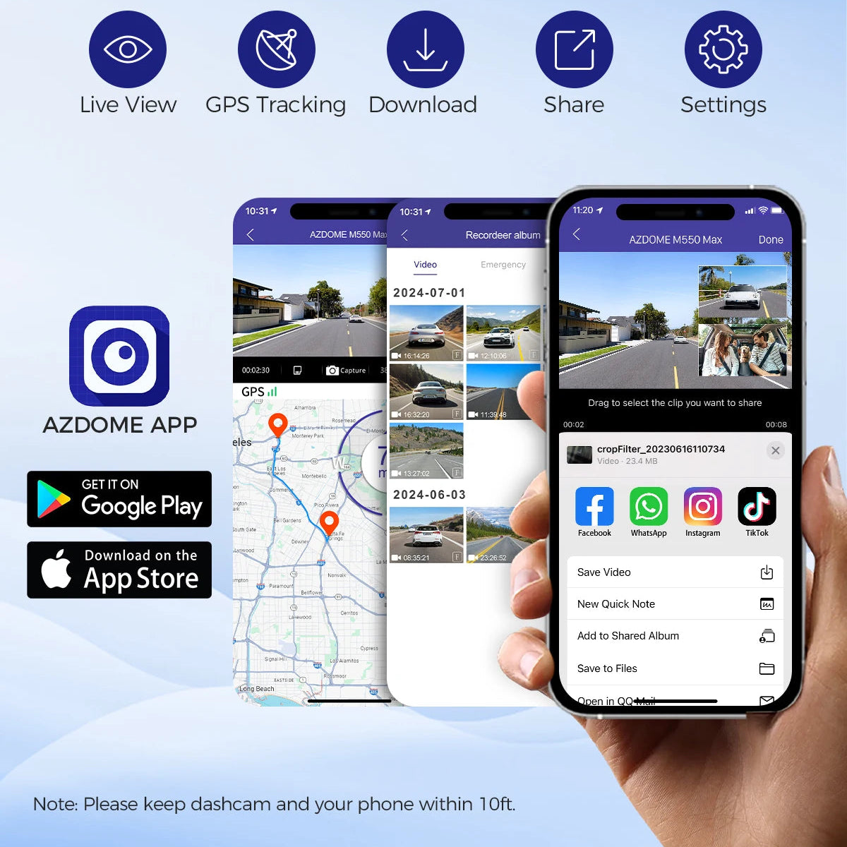 AZDOME M550 Max 4K Triple Camera Dash Cam