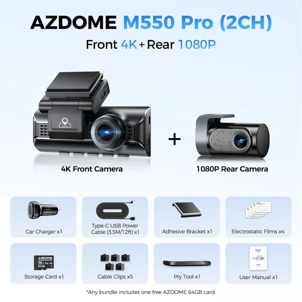 AZDOME M550 Pro 4K Dash Cam with 5.8GHz WiFi