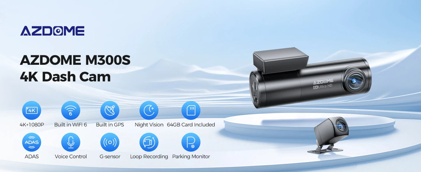 AZDOME M300S 4K Dual Camera Dash Cam with ADAS