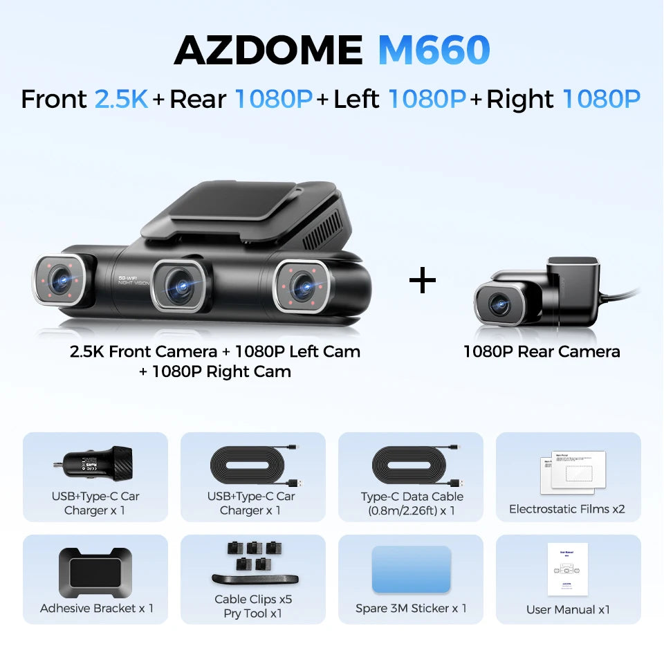 AZDOME M660 4-Channel Dash Cam with 128GB Storage