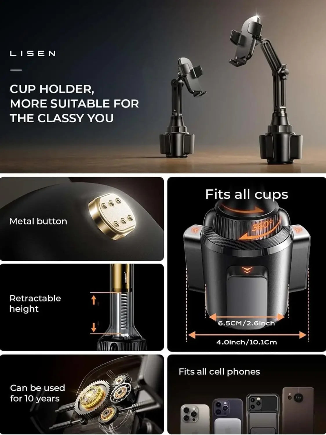 LISEN Premium Cup Holder Phone Mount