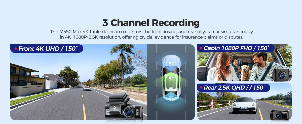 AZDOME M550 Max 4K Triple Camera Dash Cam