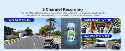 AZDOME M550 Max 4K Triple Camera Dash Cam
