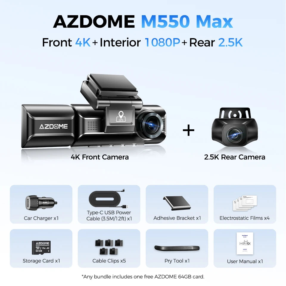 AZDOME M550 Max 4K Triple Camera Dash Cam