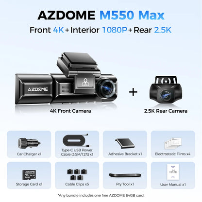 AZDOME M550 Max 4K Triple Camera Dash Cam