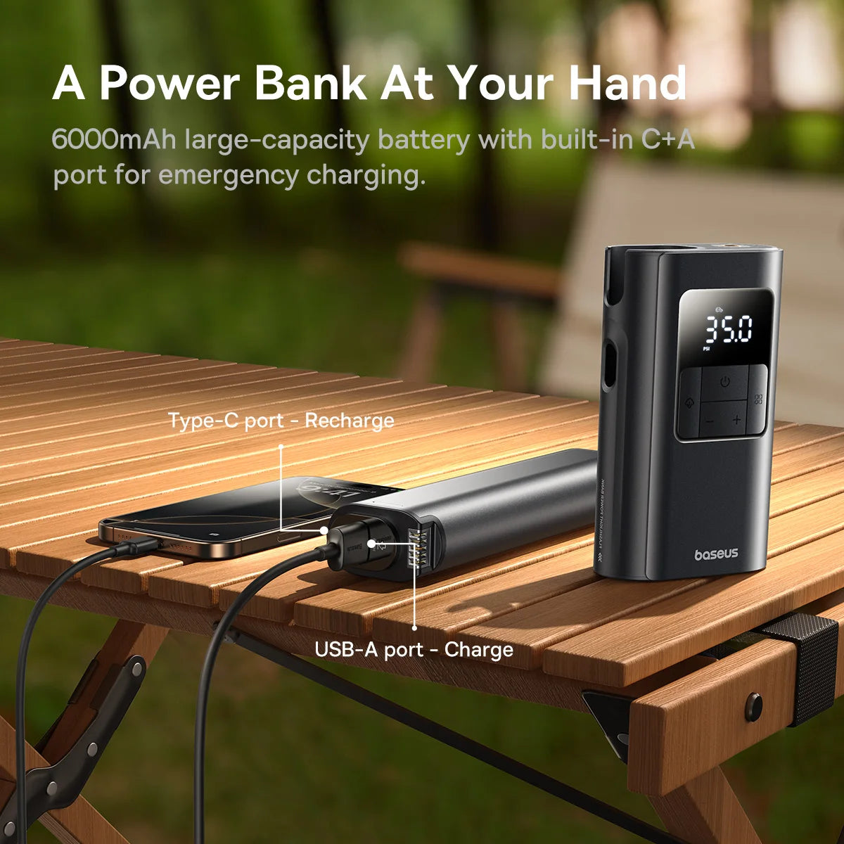 Baseus 2-in-1 Portable Tire Inflator with Flashlight