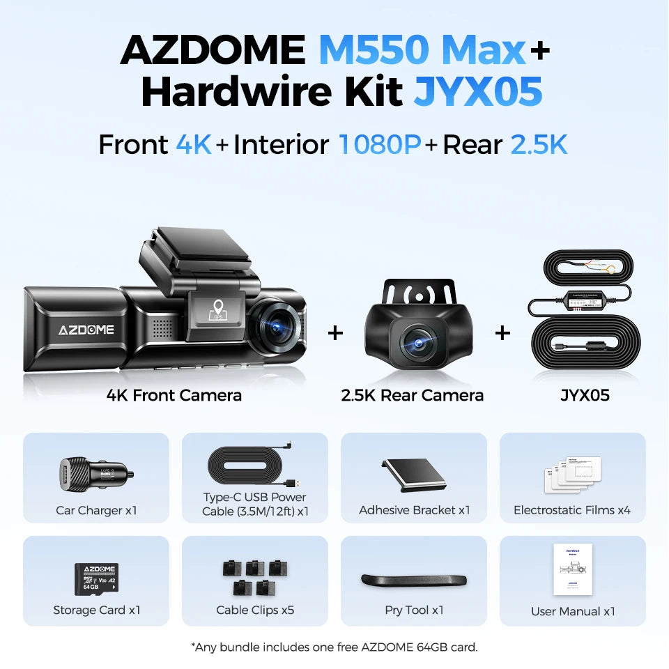 AZDOME M550 Max 4K Triple Camera Dash Cam